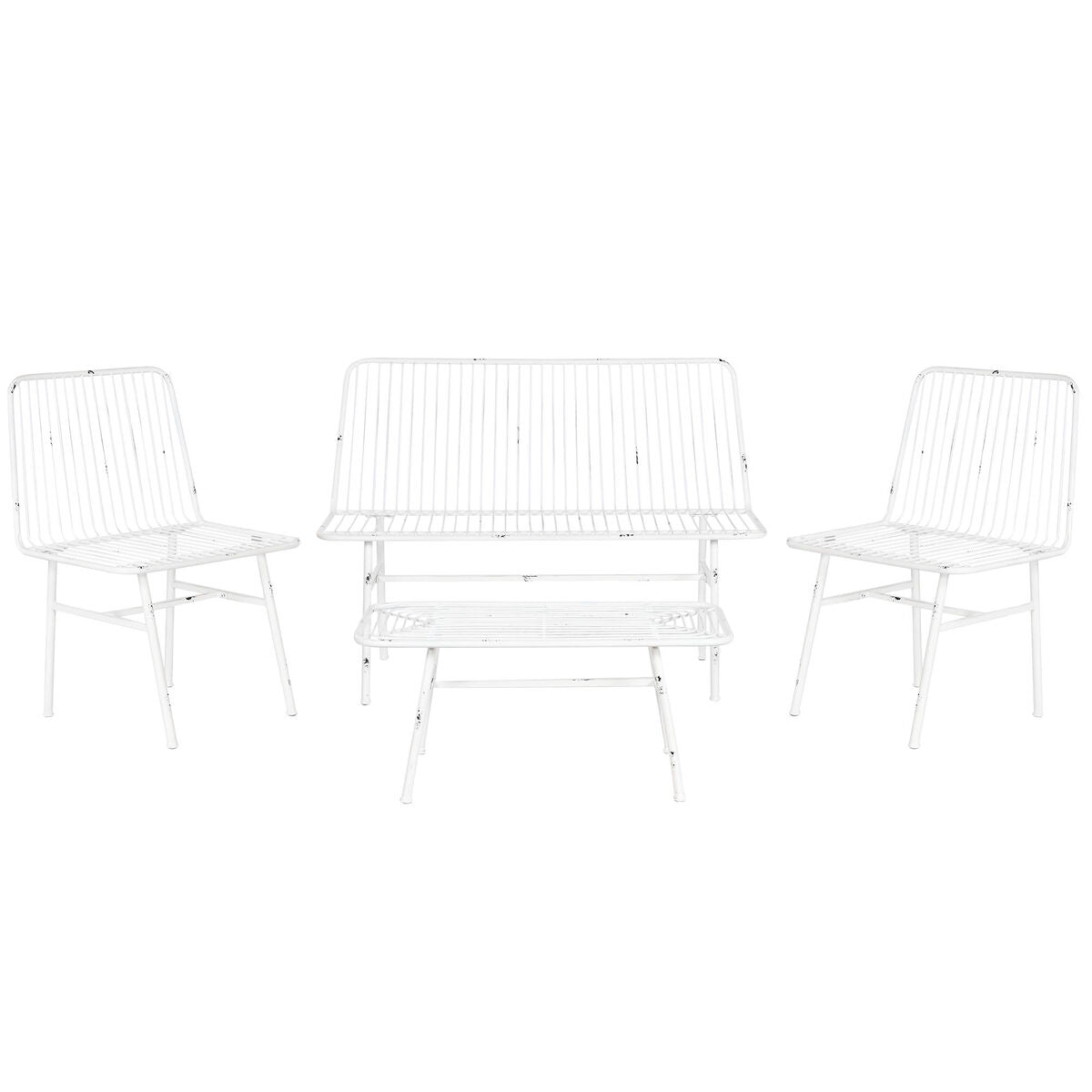 8424002116095 - Table Set with 3 Armchairs White Metal 115 x 53 x 83 cm