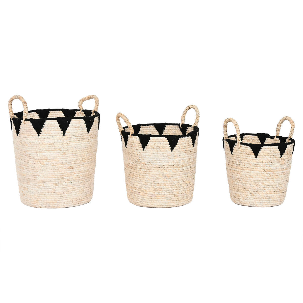 8424002121259 - Basket Set Home Esprit Schwarz Naturalfaser Boho 37 x 37 x 43 cm (3 Stücke)