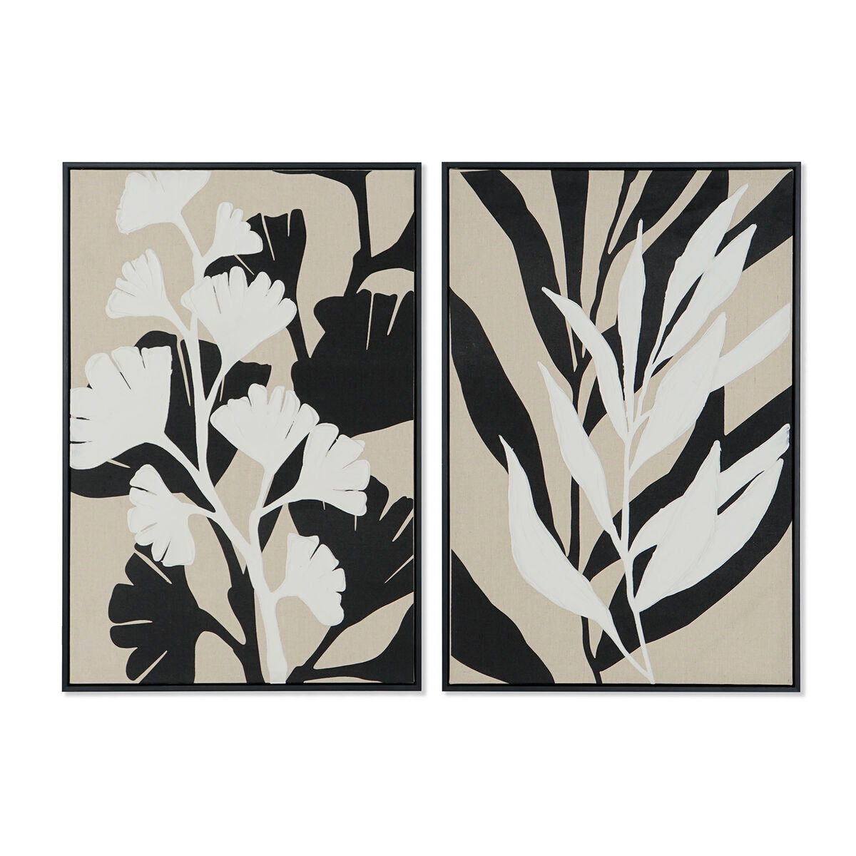 8424002123017 - Painting White Black Beige Leaf of a plant Urban 63 x 43 x 93 cm (2 Units)