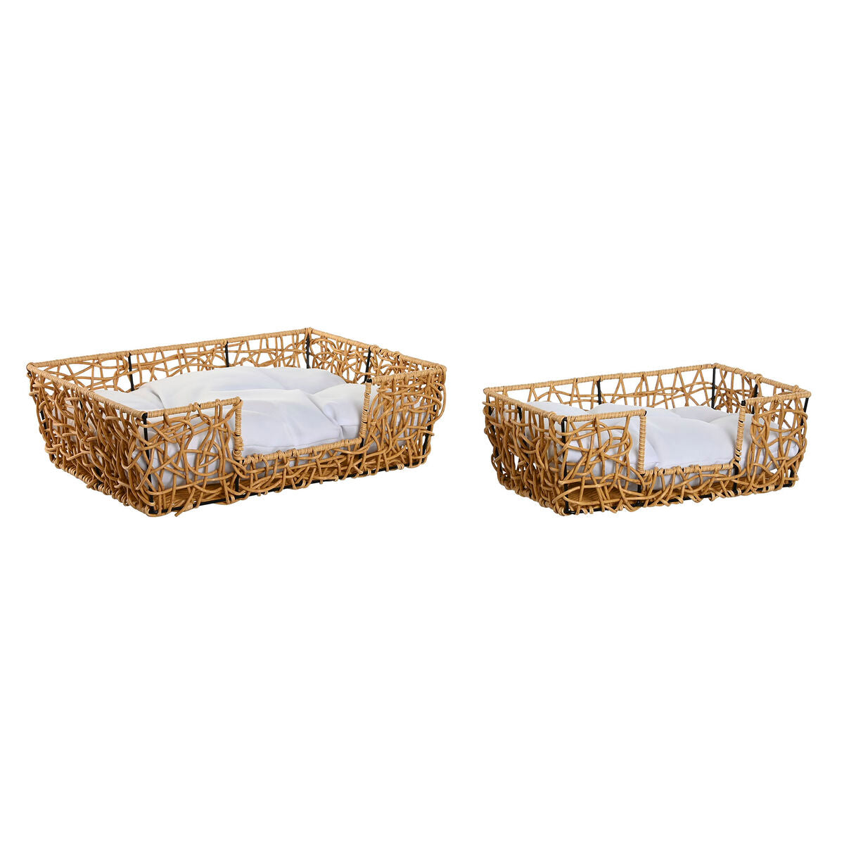 8424002132538 - Haustierbettchen Weiß Hellbraun Metall Synthetischer Rattan 50 x 35 x 14 cm (2 Stücke)