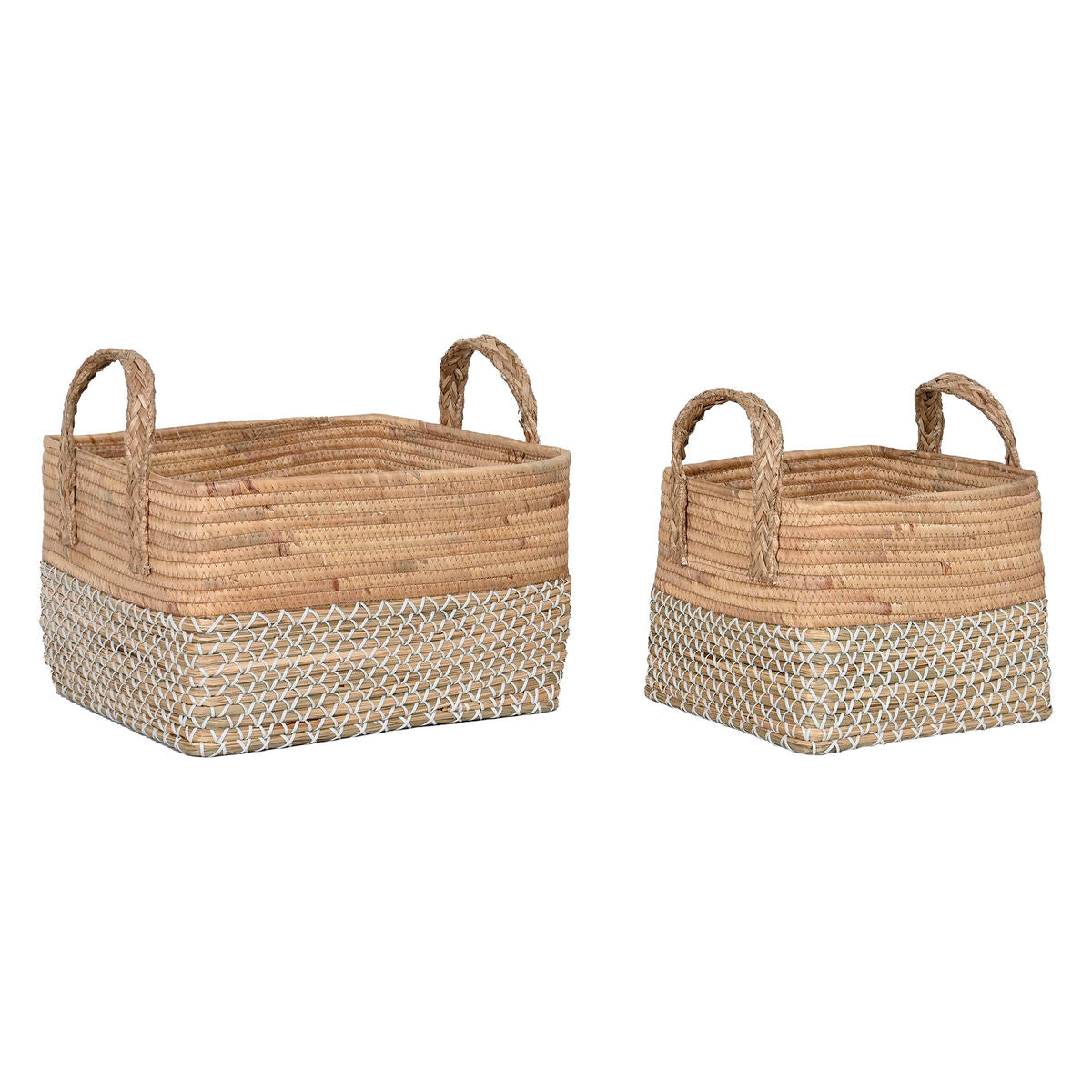 8424002145989 - Basket Set Home Esprit Weiß natürliches hellbraunes PVC Seegras Binsen 43 x 38 x 36 cm (2 Stücke)