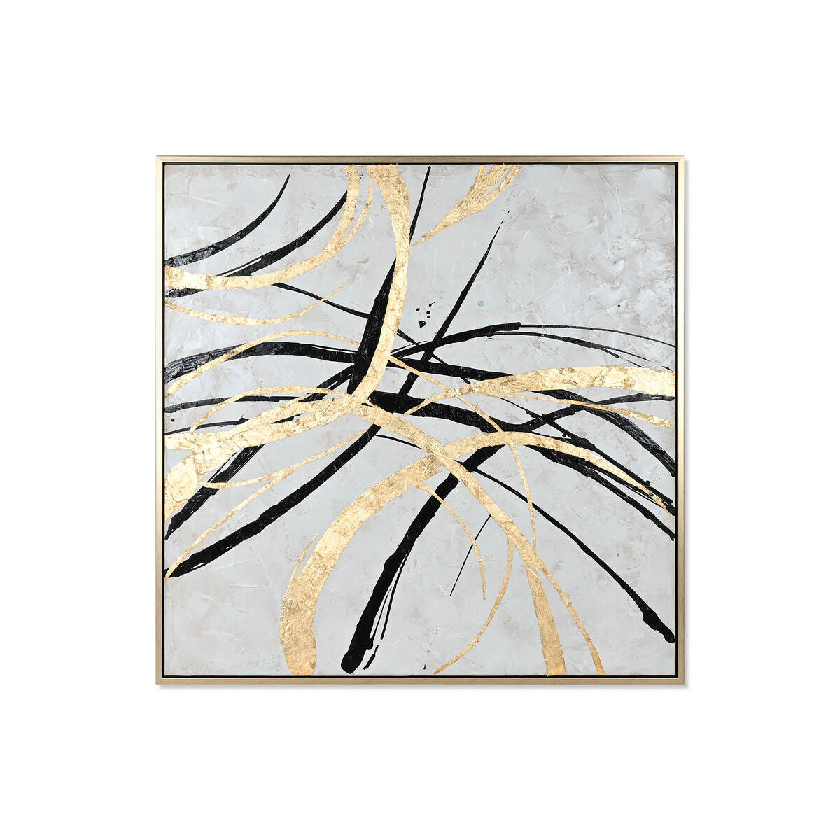 8424002147358 - Painting White Golden Abstract Modern 131 x 4 x 131 cm