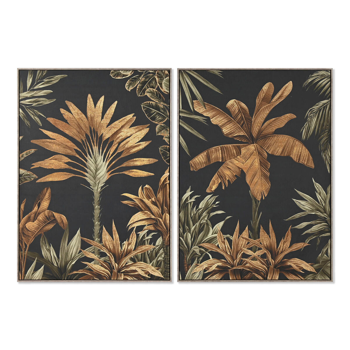 8424002149932 - Bild Schwarz Gold Palmen Tropical 103 x 45 x 143 cm (2 Stück)