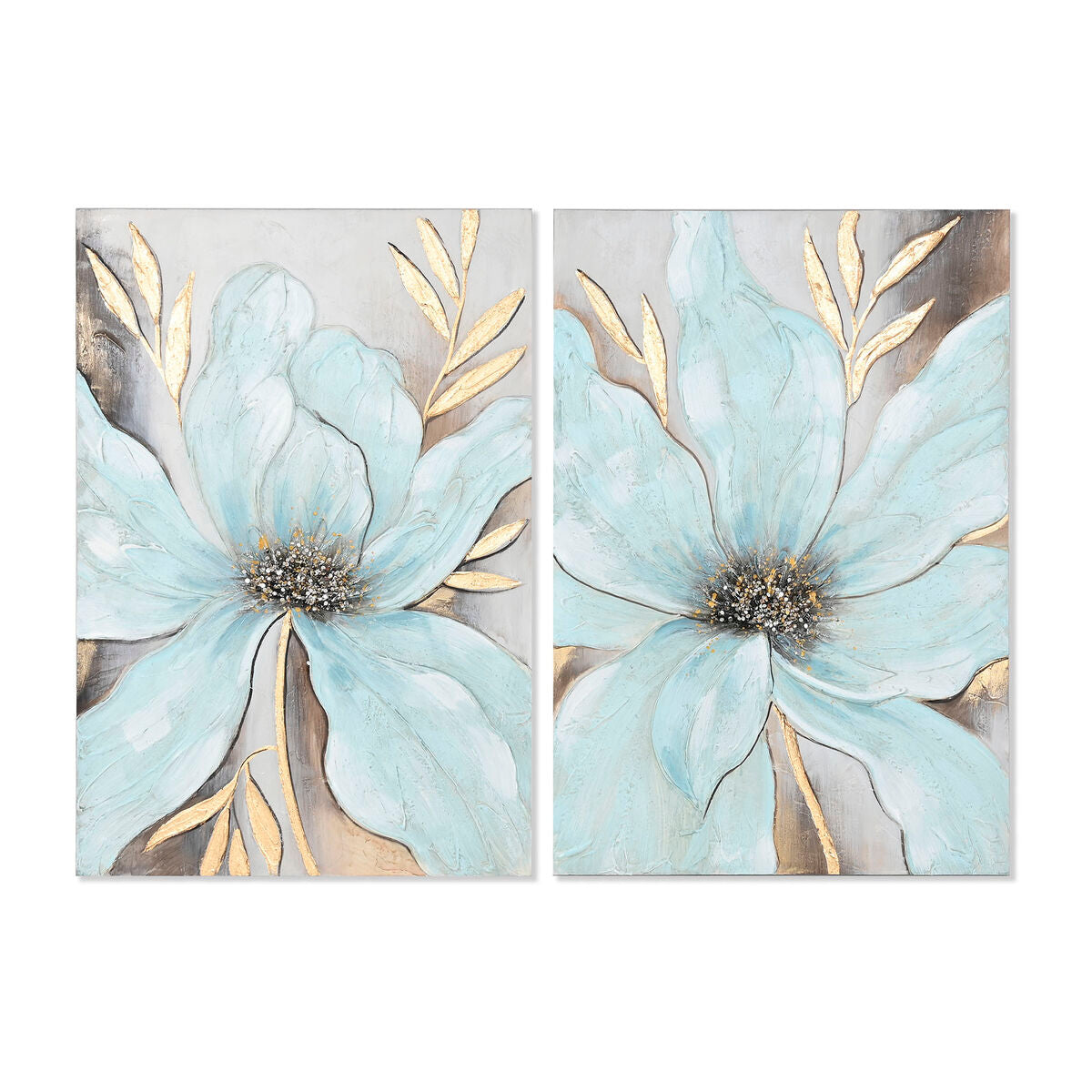 8424002156022 - Gemälde Home Esprit Blue Golden Canvas MDF Holzblume Shabby Chic 60 x 3 x 90 cm (2 Einheiten)