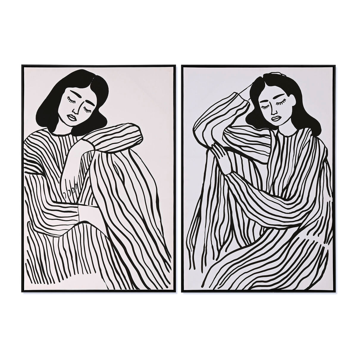 8424002161613 - Gemälde nach Hause Esprit White Black Lady Scandinavian 83 x 4 x 123 cm (2 Einheiten)