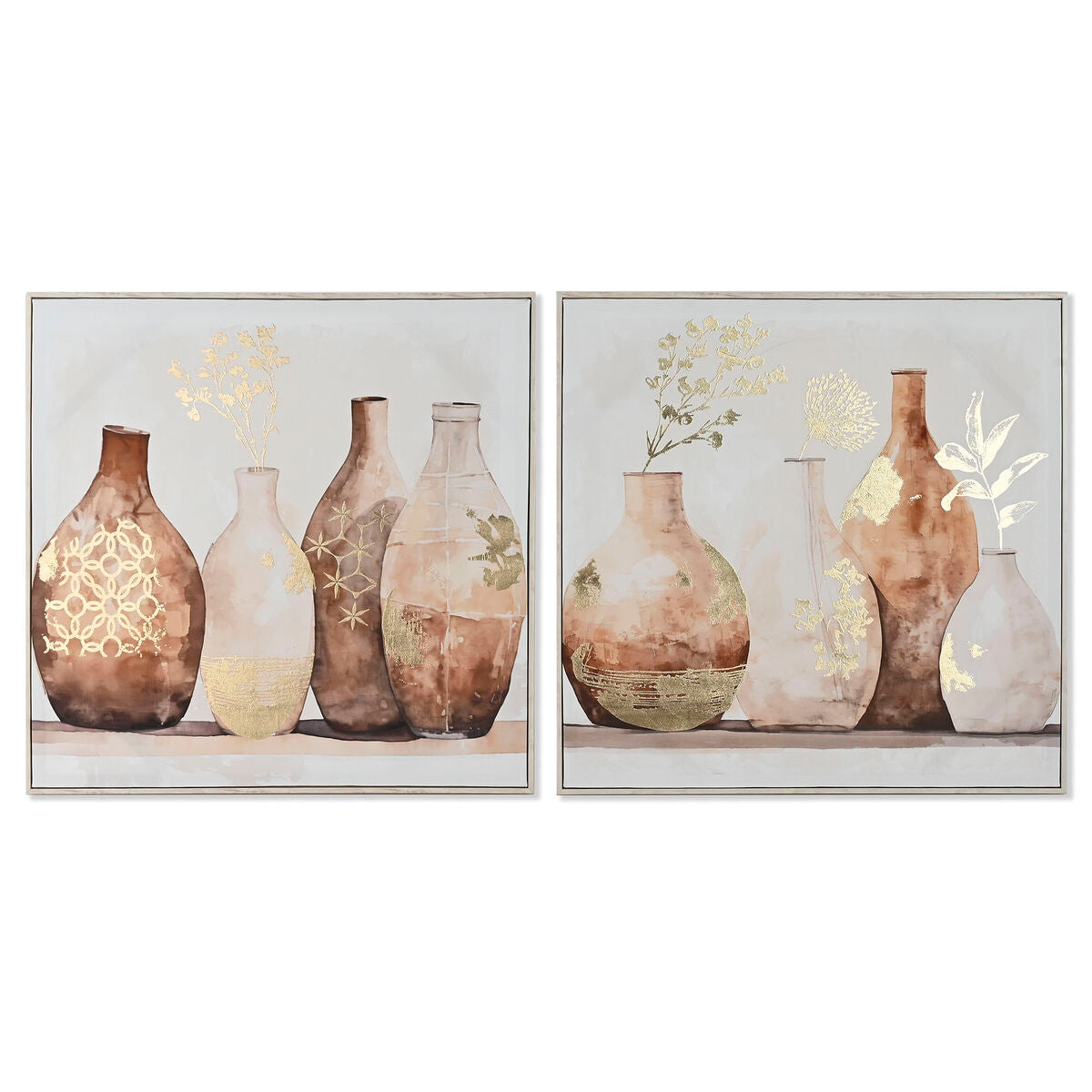 8424002161811 - Bild Beige Gold polystyrol Leinwand Vase Skandinavisch 825 x 35 x 825 cm (2 Stück)