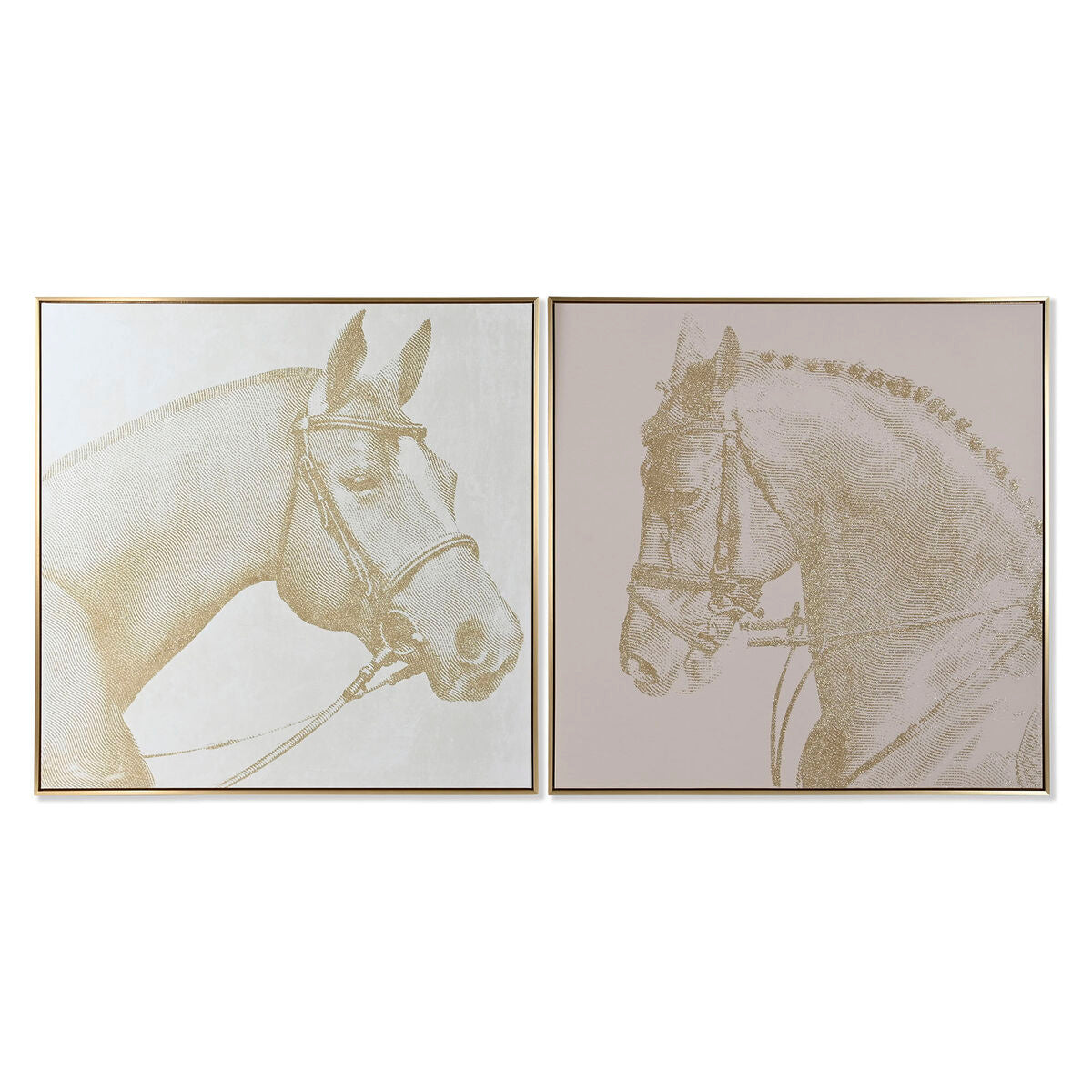 8424002162764 - Gemälde nach Hause Esprit Beige Golden Glitter Horse 103 x 45 x 103 cm (2 Einheiten)