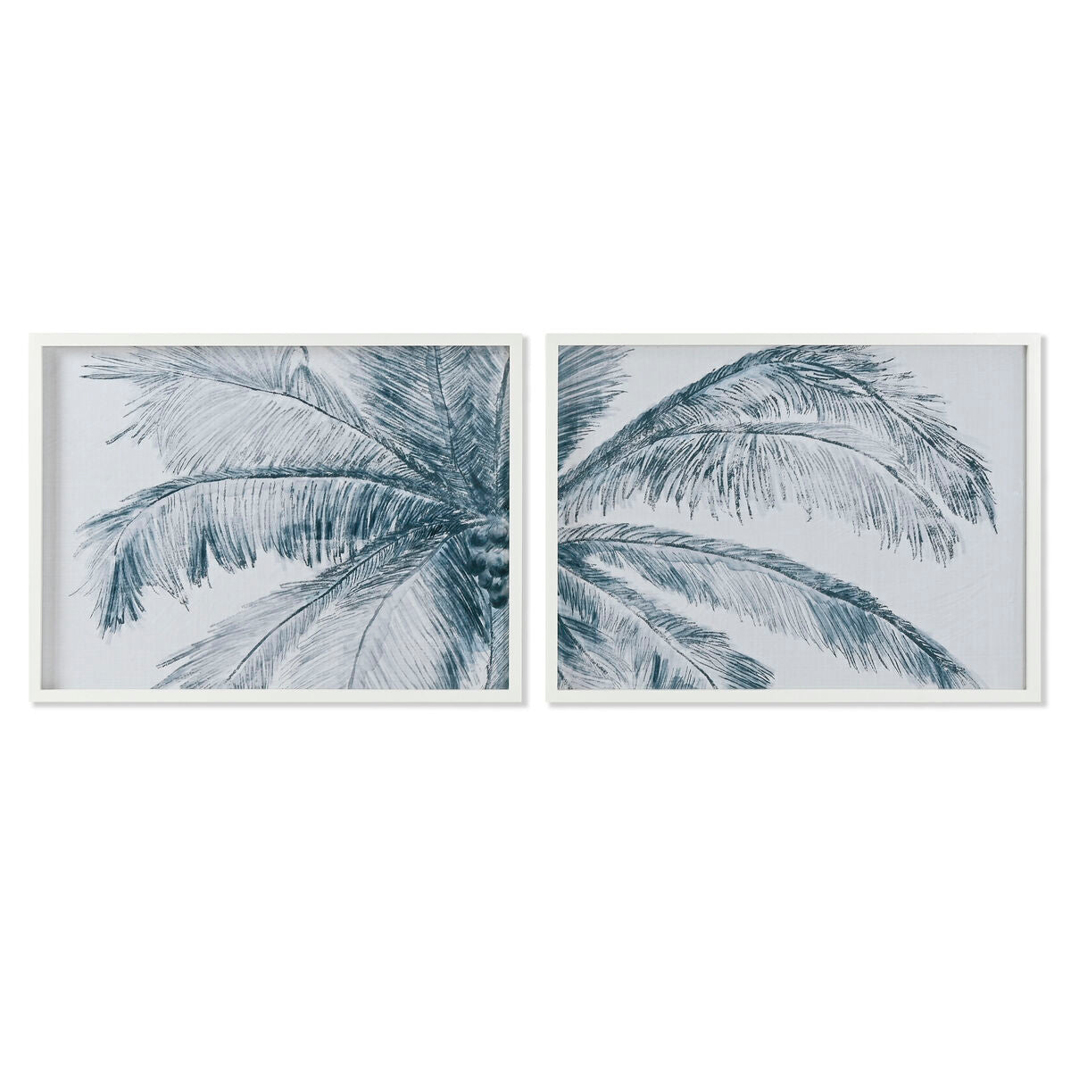 8424002180362 - Gemälde nach Hause Esprit Blue White Palms Mediterrane 80 x 2 x 60 cm (2 Einheiten)