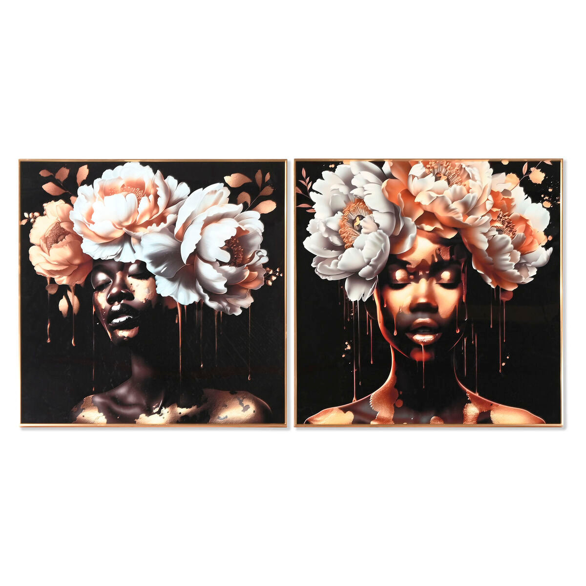 8424002184735 - Bild Weiß Schwarz Gold Blomster 80 x 35 x 80 cm (2 Stück)