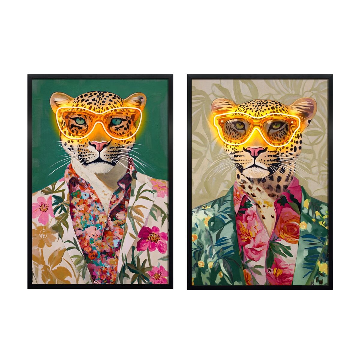 8424002203023 - Bild grün Beige Rosa Blomster Leopard Moderne 63 x 3 x 93 cm (2 Stück)