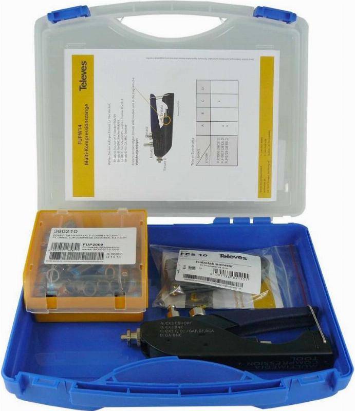 8424450186411 - Televes Kompressionstecker-Set FUPS14 50 x FUP2000+ Zange+ Abisolierer 216325