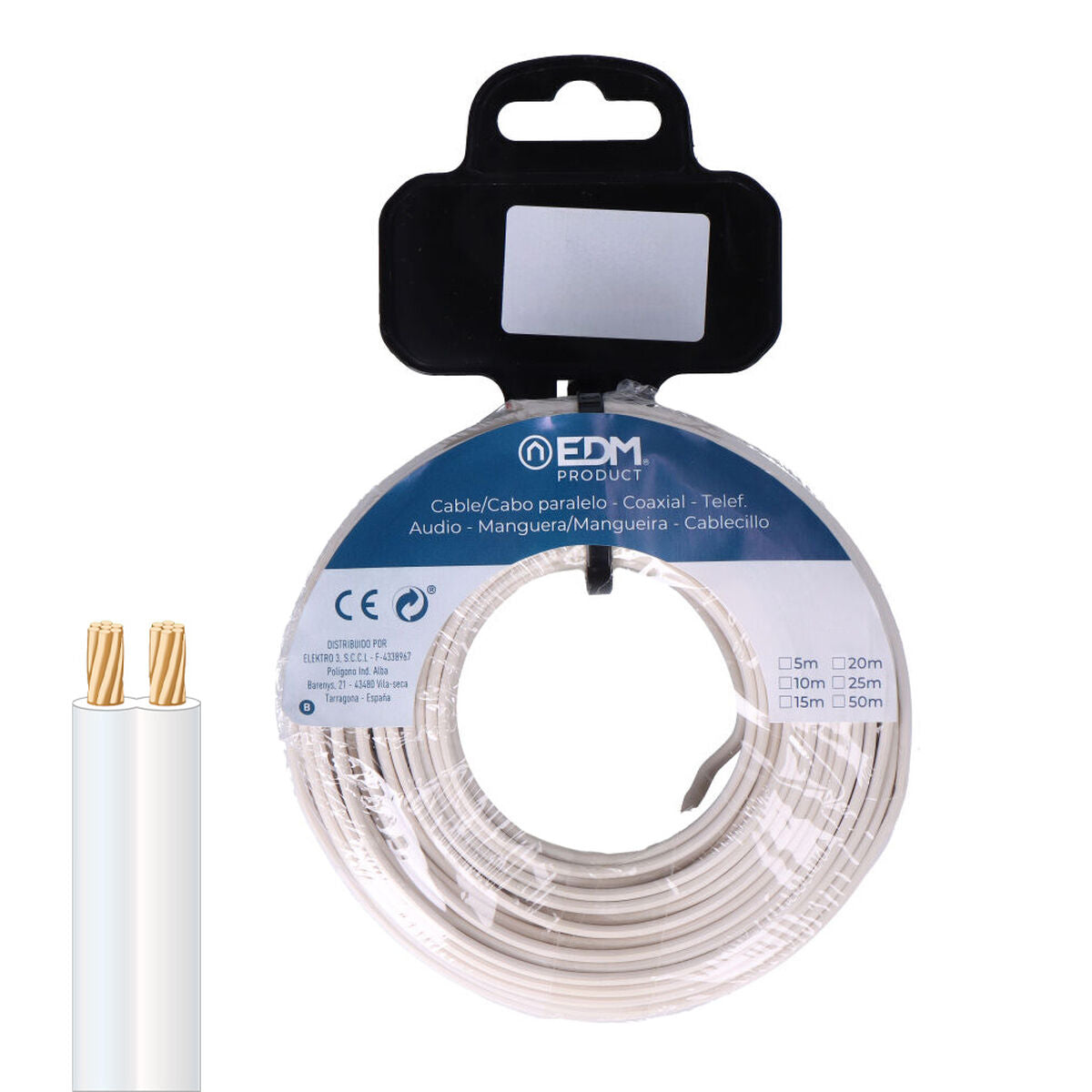 8425998287592 - Parallel cable EDM 28759 White 25 m Reel Audio 8425998287592 - Parallel cable EDM 28759 White 25 m Reel Audio