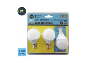 8425998982022 - E3 98202 Kit 3 Bombillas Esfericas Led E14 5W 400Lm 6400K Luz Fria Ø45X8Cm EDM