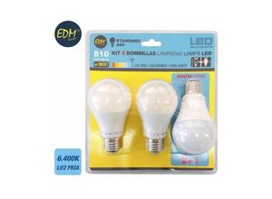 8425998982077 - E3 98207 Kit 3 Bombillas Standard Led E27 10W 810Lm 6400K Luz Fria Ø6X108Cm EDM