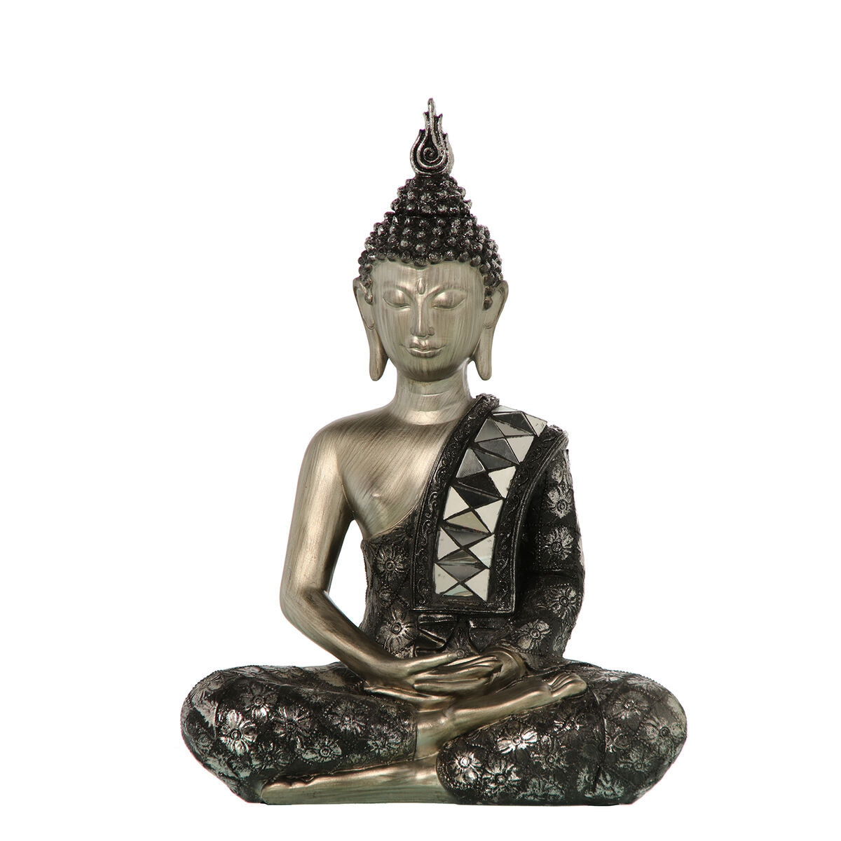 8427701473094 - Deko-Figur Schwarz Silberfarben Kunststoff Buddha 15 x 26 x 36 cm