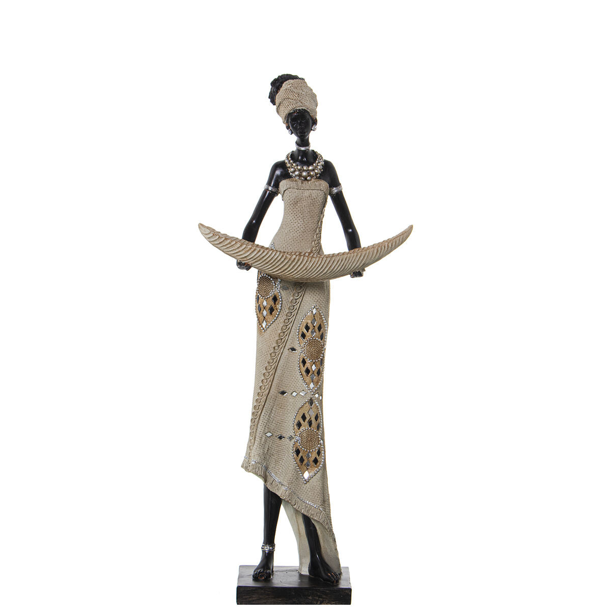 8427701501865 - Decorative Figure Beige Plastic African Woman 16 x 25 x 58 cm