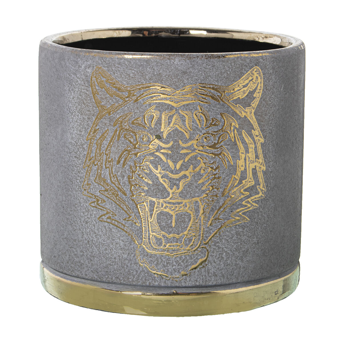 8427701502428 - Blumentopf Grau Gold aus Keramik Tiger 18 x 18 x 16 cm