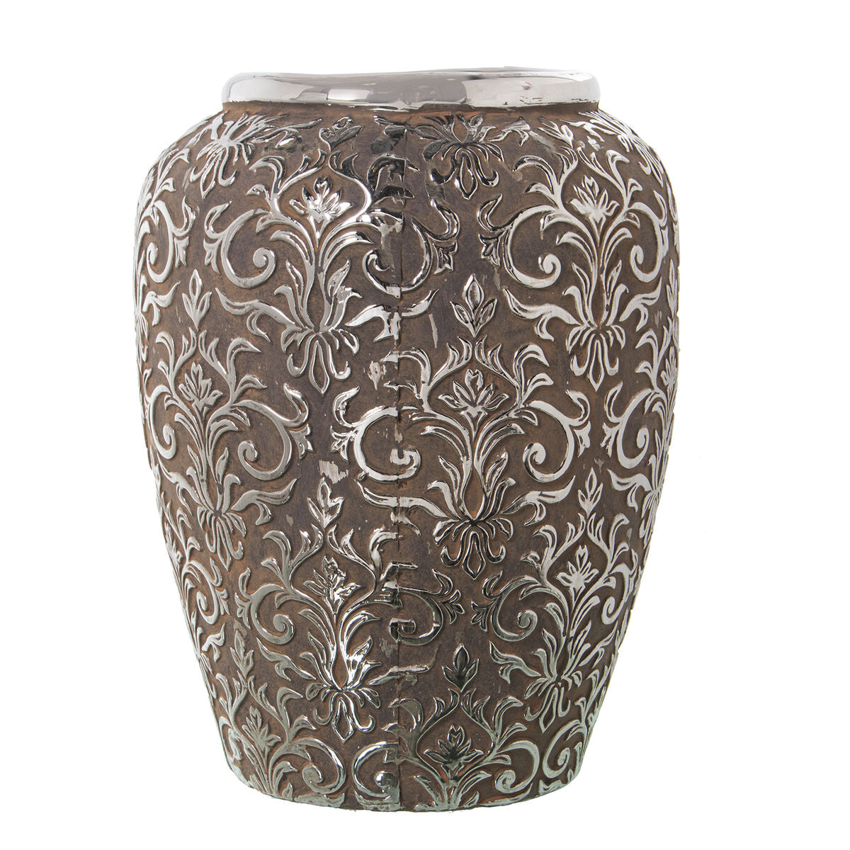 8427701502510 - Vase Silberfarben aus Keramik Antiker Finish 21 x 22 x 28 cm