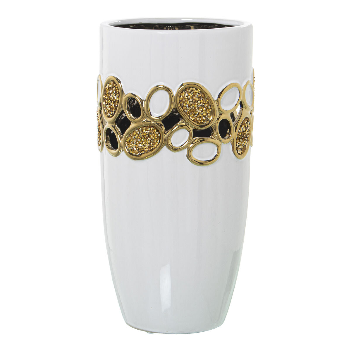 8427701527742 - Vase Weiß Gold aus Keramik 15 x 15 x 27 cm