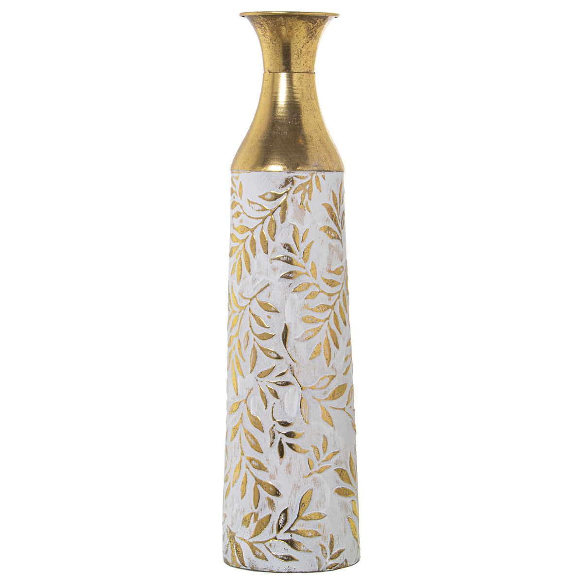 8427701530056 - Floor vase White Golden Metal 14 x 14 x 58 cm