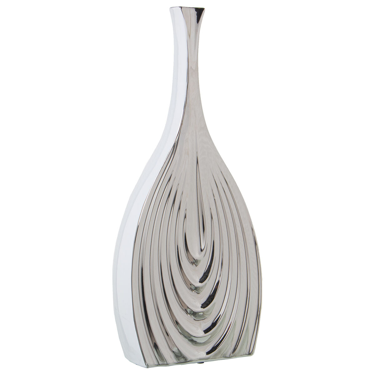 8427701604450 - Vase Weiß Silberfarben aus Keramik 8 x 18 x 43 cm