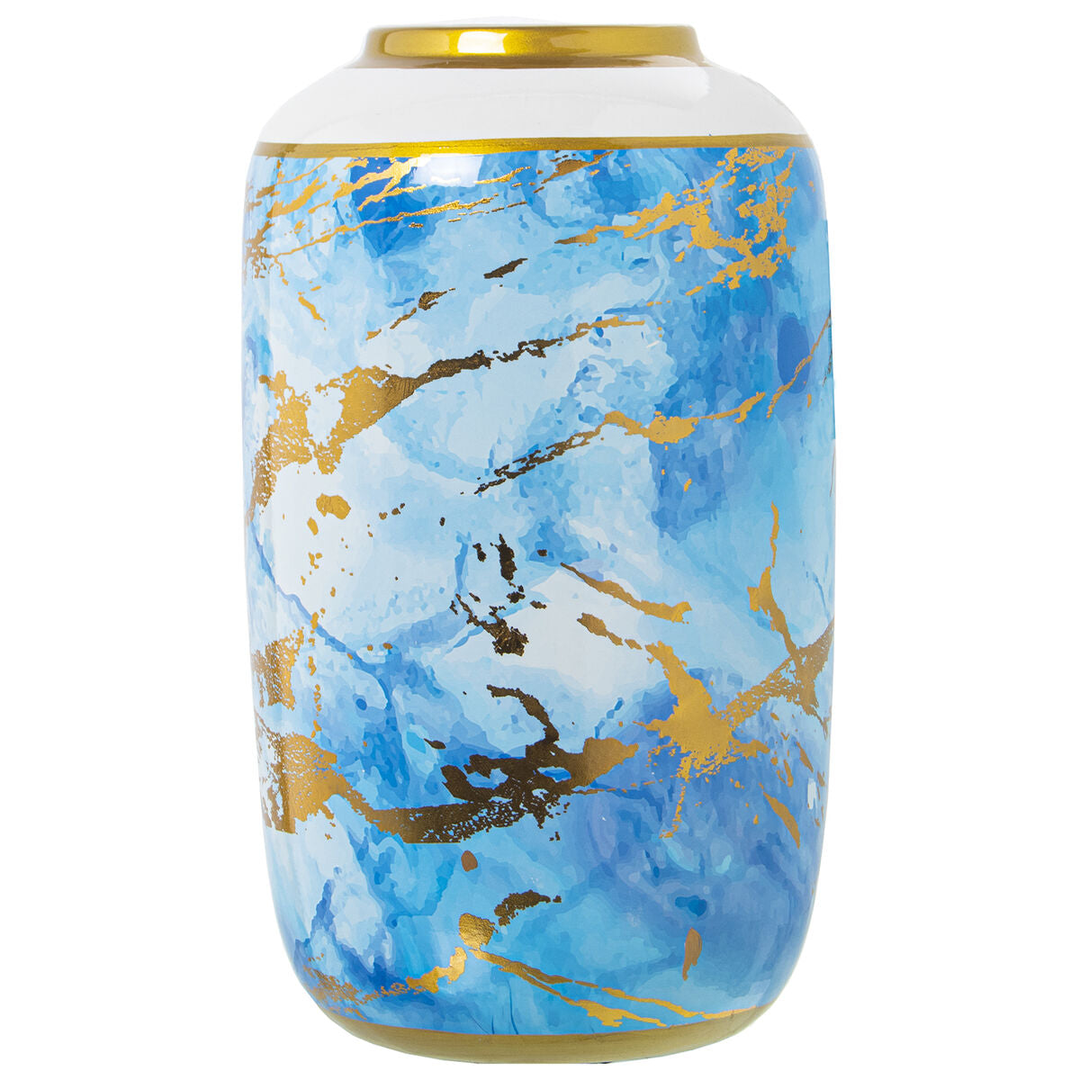 8427701606751 - Vase Blau Weiß Gold aus Keramik 18 x 18 x 30 cm