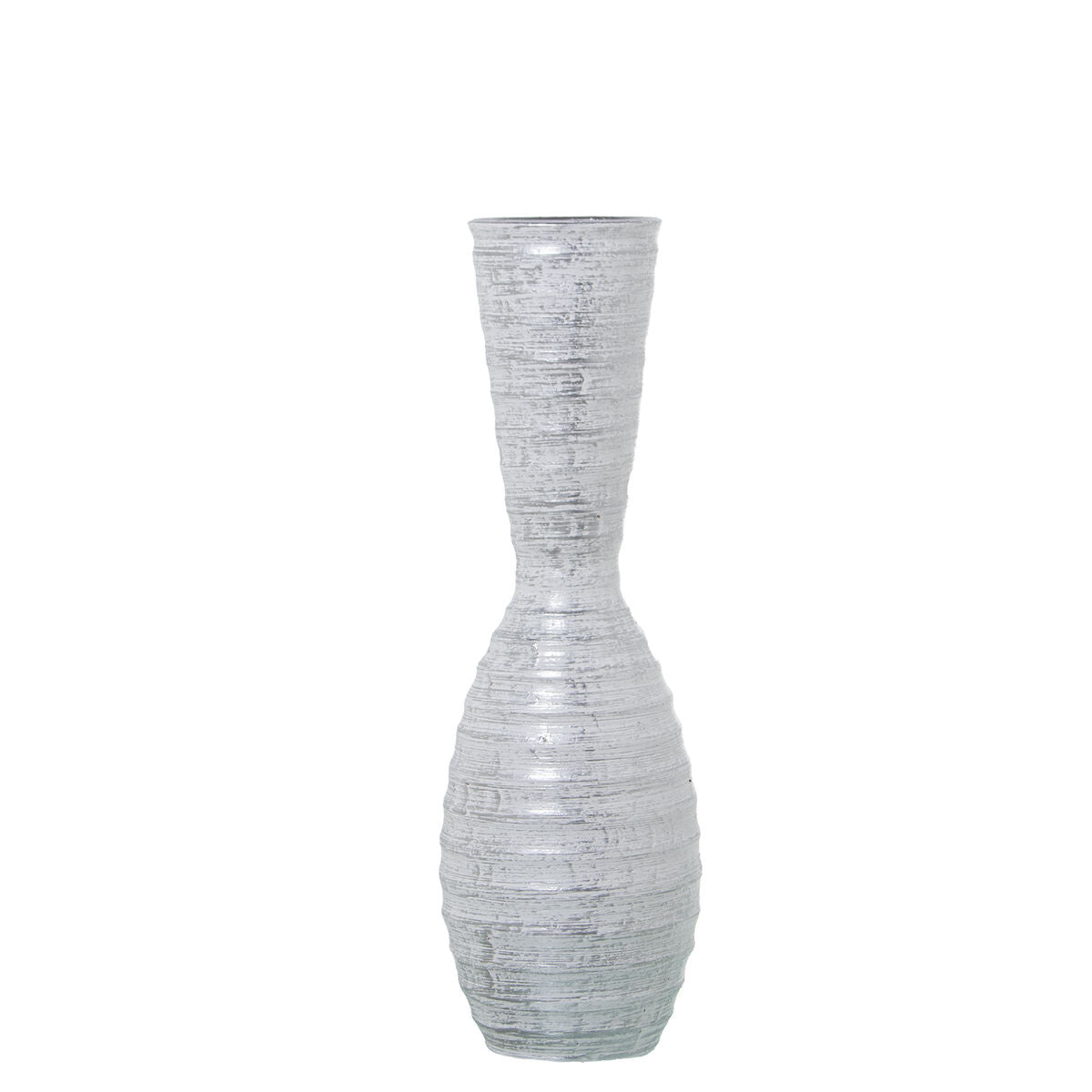 8427701609493 - Bodenvase Weiß Silberfarben aus Keramik Streifen 18 x 18 x 56 cm