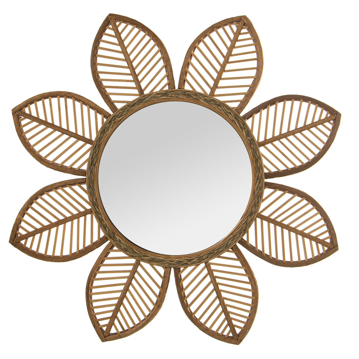 8427701761146 - Wall mirror Natural Bamboo Natural Fibre Flower 3 x 67 x 68 cm Circular