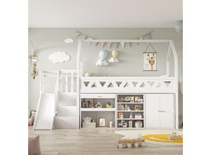 8430582238812 - Abrihome - Kinderbett Einzelbett multifunktionales Kinderbett mit Rutsche und Treppen mit Schubladen und Schließfachmit magnetischer Türohne