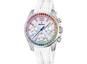 8430622789052 - Chronograph FESTINA Boyfriend F20610 2 Armbanduhren weiß Damen Armbanduhr Quarzuhr Damen Stoppfunktion Zirkonia Regenbogenfarben