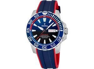 8430622805875 - Quarzuhr FESTINA Diver Collection F20662 1 Armbanduhren bunt (blau rot) Herren Quarzuhren Armbanduhr Herrenuhr Taucheruhr Silikonarmband Datum