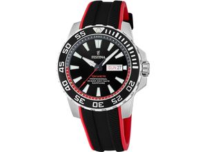 8430622805950 - Quarzuhr FESTINA Diver Collection F20662 3 Armbanduhren rot (schwarz rot) Herren Quarzuhren Armbanduhr Herrenuhr Taucheruhr Silikonarmband Datum