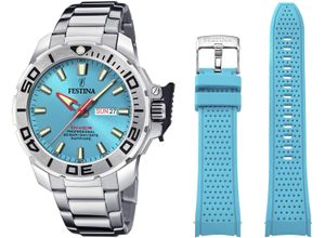 8430622814716 - Taucheruhr FESTINA The Originals Diver Armbanduhren silberfarben (silberfarben hellblau) Taucheruhren Armbanduhr Quarzuhr Herrenuhr Datum