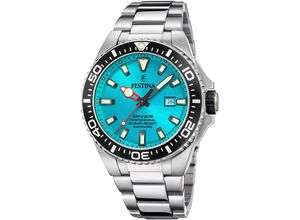 8430622814792 - Taucheruhr FESTINA The Originals Diver Armbanduhren silberfarben (silberfarben hellblau) Armbanduhr Quarzuhr Herrenuhr Edelstahlarmband bis 20 bar wasserd