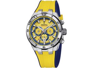 8430622816178 - Chronograph FESTINA Chrono Bike 2024 Armbanduhren gelb (gelb blau) Herren Armbanduhr Quarzuhr Herrenuhr Stoppfunktion bis 10 bar wasserdicht