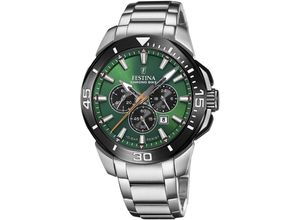 8430622817540 - Chronograph FESTINA Chrono Bike Armbanduhren silberfarben (silberfarben grün schwarz) Herren Armbanduhr Quarzuhr Herrenuhr Stoppfunktion Edelstahlarmband