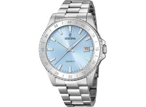 8430622818745 - Quarzuhr FESTINA Armbanduhren silberfarben (silberfarben hellblau) Damen Armbanduhr Damenuhr Edelstahlarmband analog Tag Mineralglas