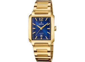 8430622818868 - Quarzuhr FESTINA On The Square Armbanduhren goldfarben (goldfarben blau) Damen Armbanduhr Damenuhr Edelstahlarmband Datum