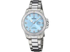 8430622820755 - Quarzuhr FESTINA Boyfriend Collection Armbanduhren silberfarben (silberfarben hellblau) Damen Armbanduhr Damenuhr Edelstahlarmband bis 10 bar wasserdicht Datum