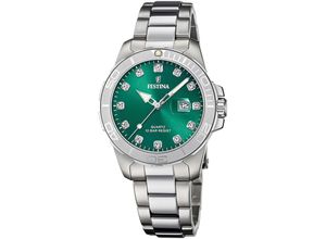 8430622820809 - Quarzuhr FESTINA Boyfriend Collection Armbanduhren silberfarben (silberfarben grün) Damen Armbanduhr Damenuhr Edelstahlarmband bis 10 bar wasserdicht Datum