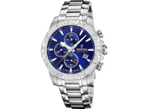 8430622824715 - Chronograph FESTINA Timeless Chronograph Armbanduhren silberfarben dunkelblau Herren Quarzuhr Armbanduhr Herrenuhr Edelstahlarmband analog Tag