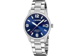 8430622826184 - Quarzuhr CALYPSO WATCHES Basic Armbanduhren silberfarben (silberfarben blau) Herren Armbanduhr Herrenuhr Edelstahlarmband analog Tag