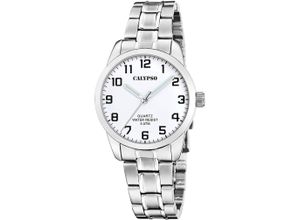 8430622826474 - Quarzuhr CALYPSO WATCHES Basic Armbanduhren silberfarben (silberfarben weiß) Damen Armbanduhr Damenuhr Edelstahlarmband analog