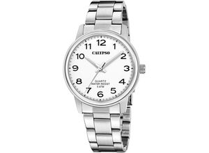 8430622826498 - Quarzuhr CALYPSO WATCHES Basic Armbanduhren silberfarben (silberfarben weiß) Herren Armbanduhr Herrenuhr Edelstahlarmband analog