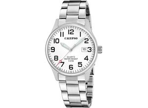 8430622826504 - Quarzuhr CALYPSO WATCHES Basic Armbanduhren silberfarben (silberfarben weiß) Herren Armbanduhr Herrenuhr Edelstahlarmband analog Tag