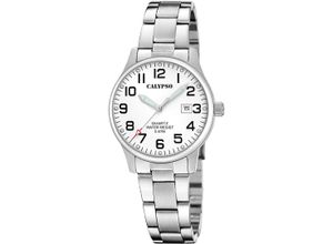 8430622826511 - Quarzuhr CALYPSO WATCHES Basic Armbanduhren silberfarben (silberfarben weiß) Damen Armbanduhr Damenuhr Edelstahlarmband analog Tag