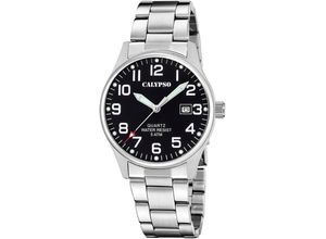 8430622826757 - Quarzuhr CALYPSO WATCHES Basic Armbanduhren silberfarben (silberfarben schwarz) Herren Armbanduhr Herrenuhr Edelstahlarmband analog Tag