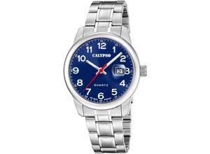 8430622827136 - Quarzuhr CALYPSO WATCHES Basic Armbanduhren silberfarben (silberfarben blau) Herren Armbanduhr Herrenuhr Edelstahlarmband analog Tag