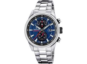 8430622829277 - Chronograph FESTINA Timeless Chronograph Armbanduhren silberfarben dunkelblau Herren Quarzuhr Armbanduhr Herrenuhr Edelstahlarmband analog Tag