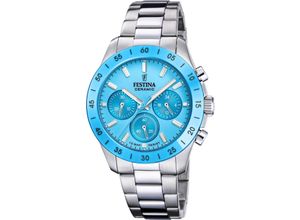 8430622830327 - Chronograph FESTINA Ceramic Armbanduhren silberfarben hellblau Herren Quarzuhr Armbanduhr Damen Herren Edelstahlarmband Keramiklünette